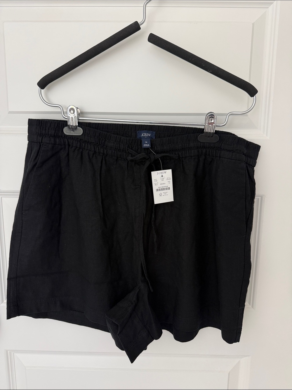 J. Crew Factory Black Linen-Blend Elastic Waist Draw string Shorts